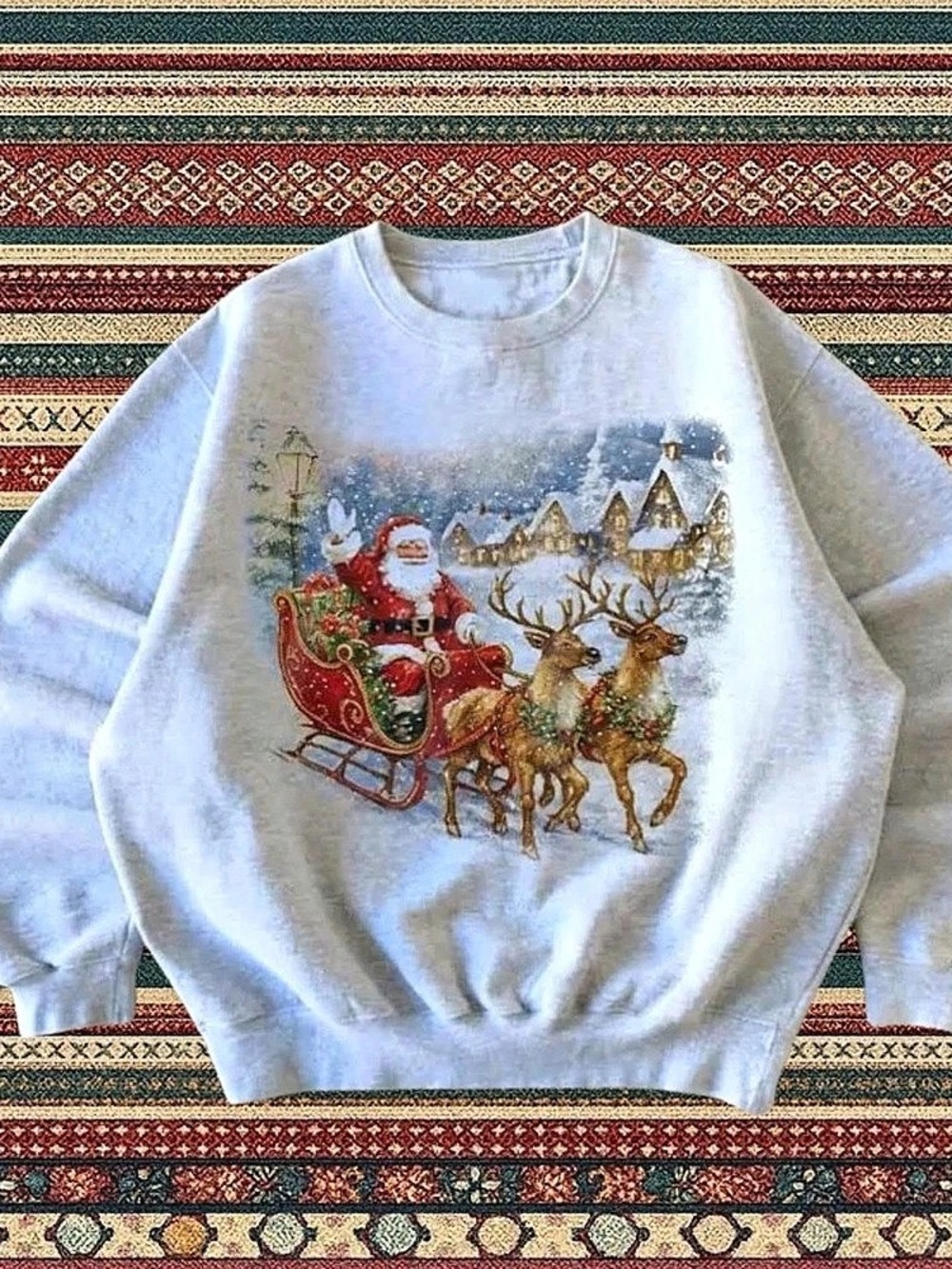 Santa Reindeer Christmas Sweatshirt, Vintage Christmas Holiday Winter